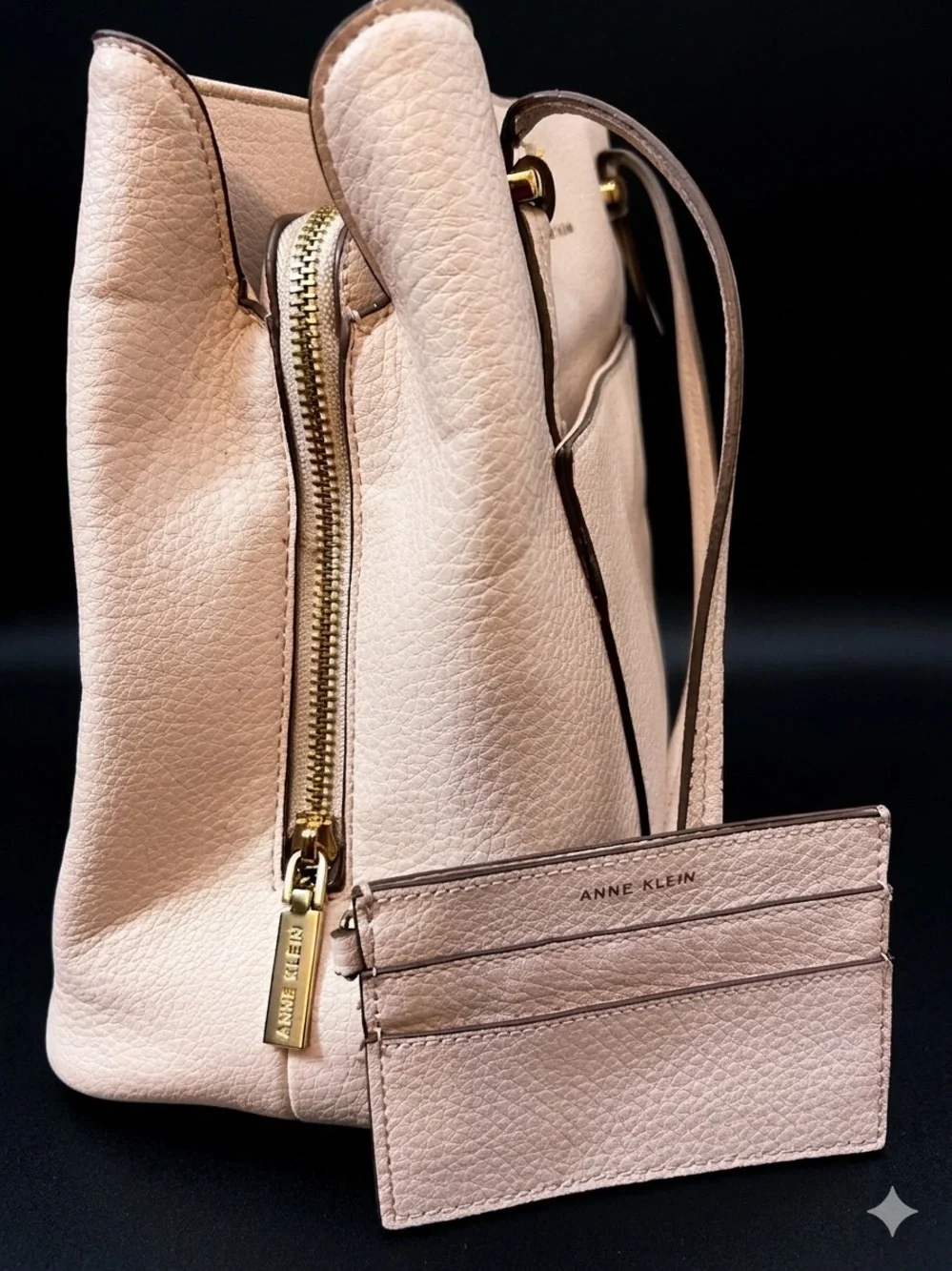 Anne Klein Cream Pebbled Faux Tote with Card Holder